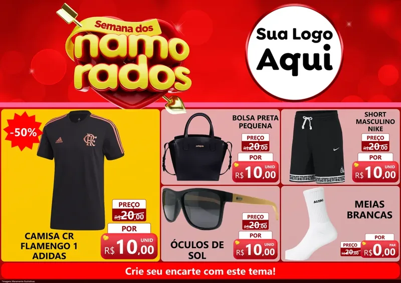 Modelo de Encarte para Encarte A4 Horizontal com o tema Semana dos namorados para Roupas e acessórios
