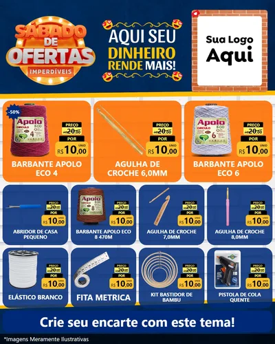 Modelo de Rede Social para Feed Instagram com o tema Sábado de Ofertas Imperdíveis para Armarinho e Aviamentos