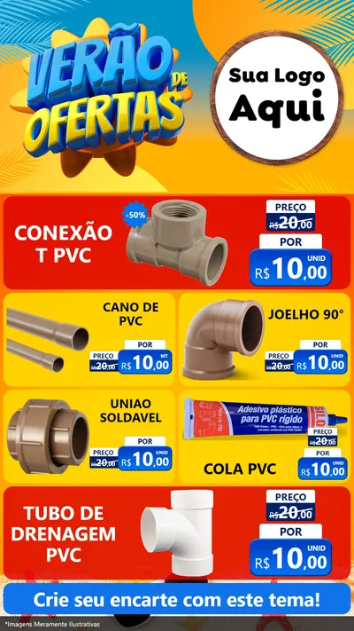 Modelo de TV para TV Vertical com o tema Verão de Ofertas para Tubos e conexões