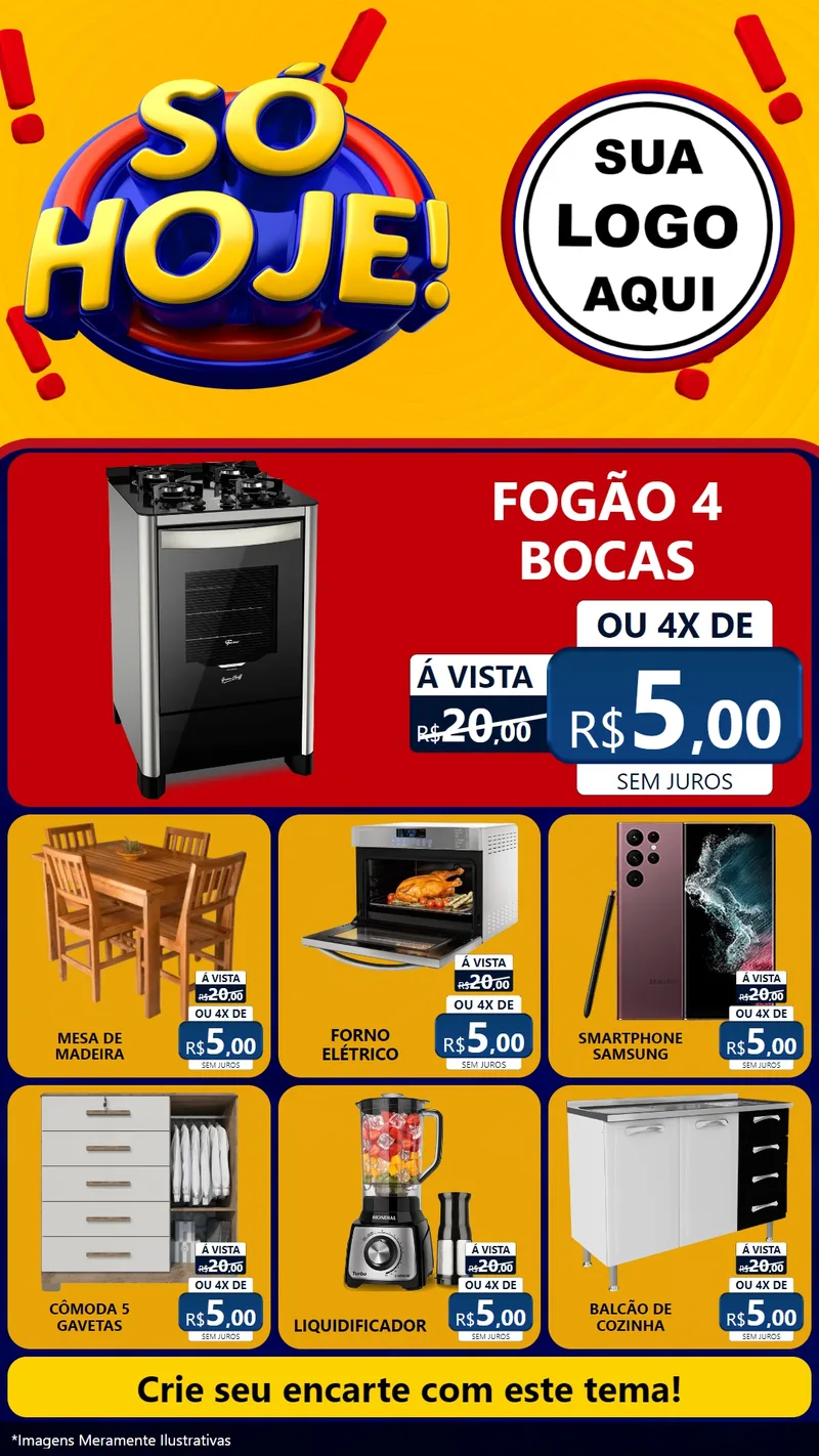 Modelo de Rede Social para Stories com o tema Só Hoje! para Móveis e Eletro
