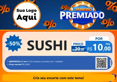Modelo de Cartaz para Cartaz A4 Horizontal com o tema Janeiro Premiado para Comida japonesa