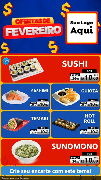 Modelo de TV para TV Vertical com o tema Ofertas de Fevereiro para Comida japonesa