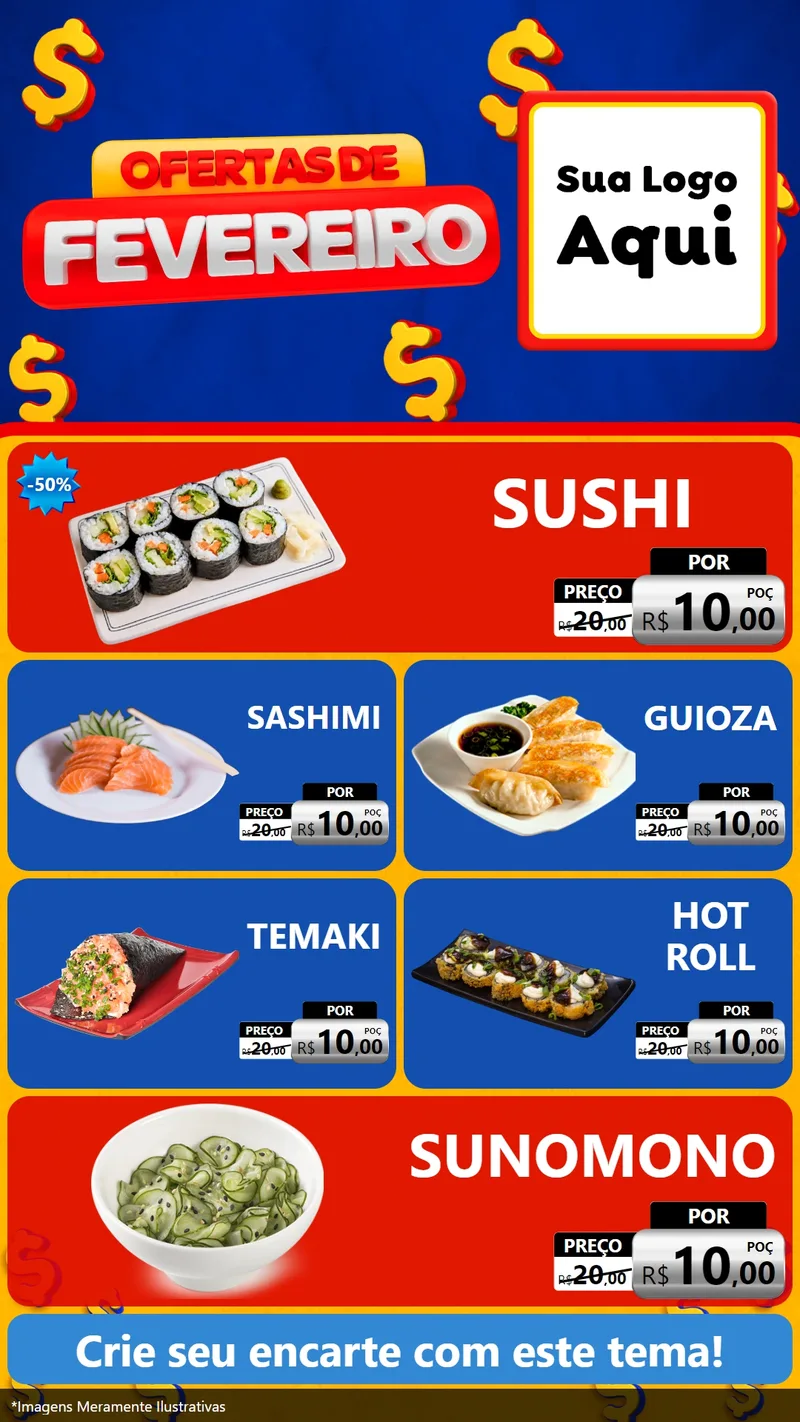 Modelo de TV para TV Vertical com o tema Ofertas de Fevereiro para Comida japonesa