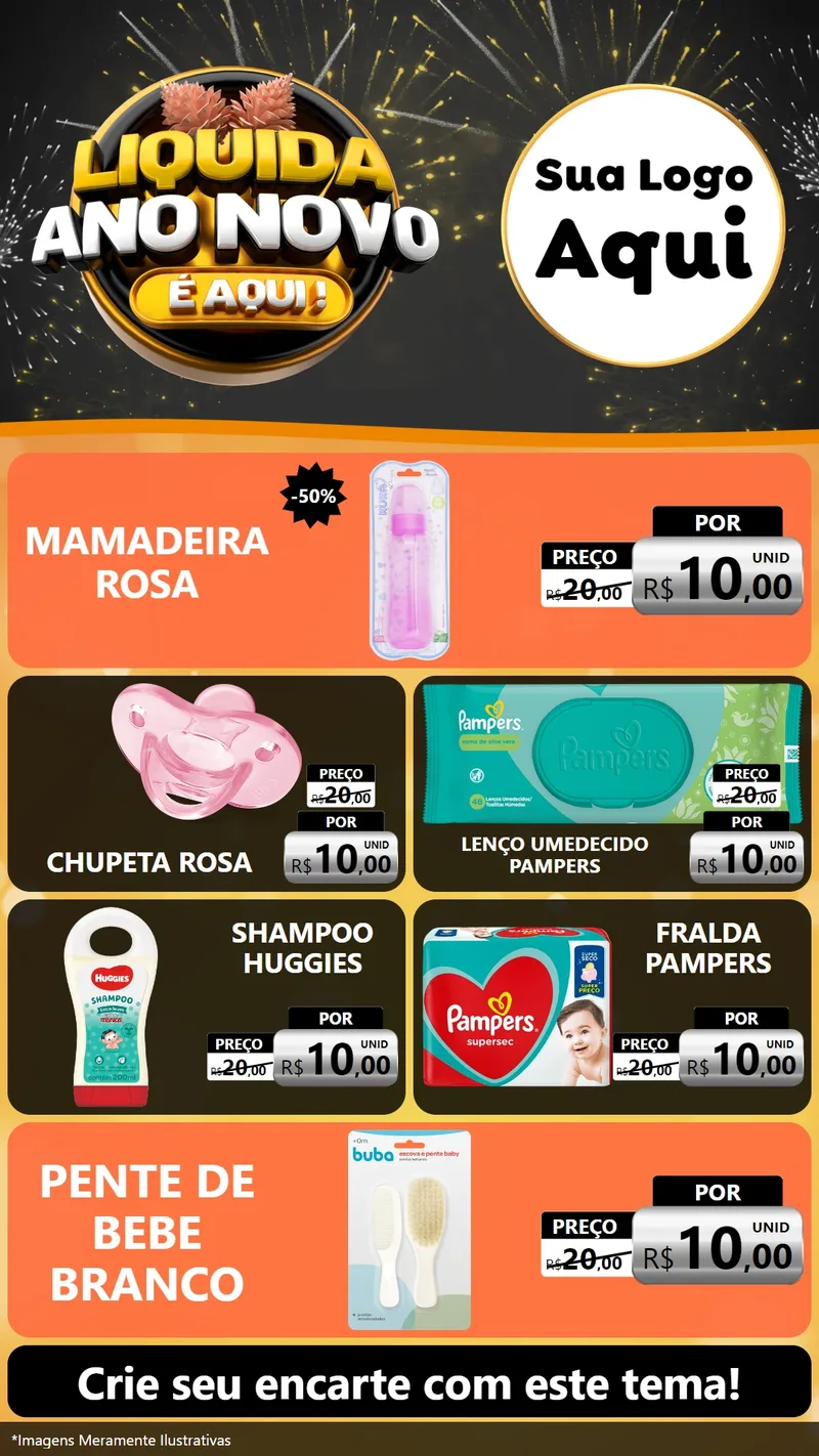 Modelo de TV para TV Vertical com o tema Liquida Ano Novo É Aqui! para Bebês