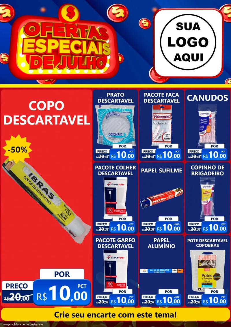 Modelo de Encarte para Encarte A4 Vertical com o tema Ofertas Especiais de Julho para Embalagens