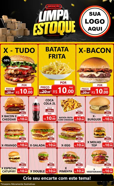 Modelo de Encarte para Encarte Grande com o tema Operação Limpa Estoque para Hamburgueria