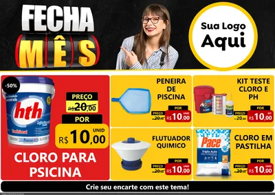 Modelo de Encarte para Encarte A4 Horizontal com o tema Fecha Mês para Produtos para Piscina