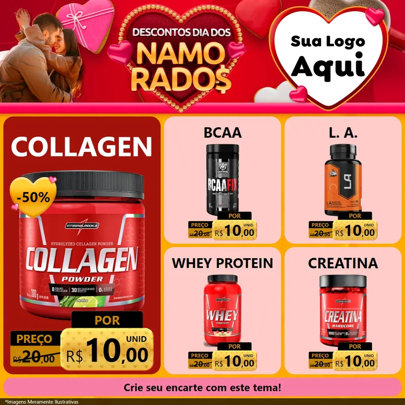 Modelo de Rede Social para Feed Facebook com o tema Descontos Dia dos Namorados para Suplementos alimentares