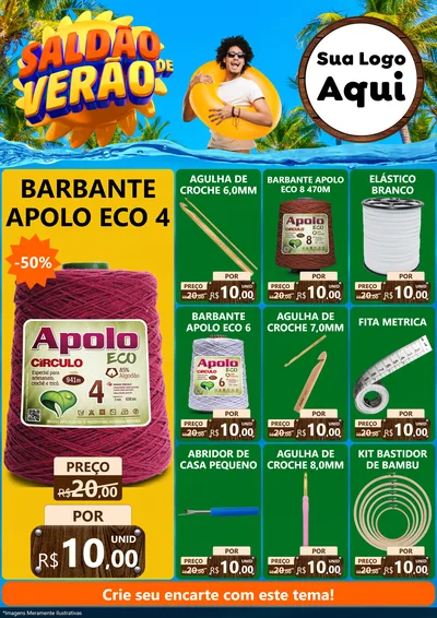 Modelo de Encarte para Encarte A4 Vertical com o tema Saldão de Verão para Armarinho e Aviamentos