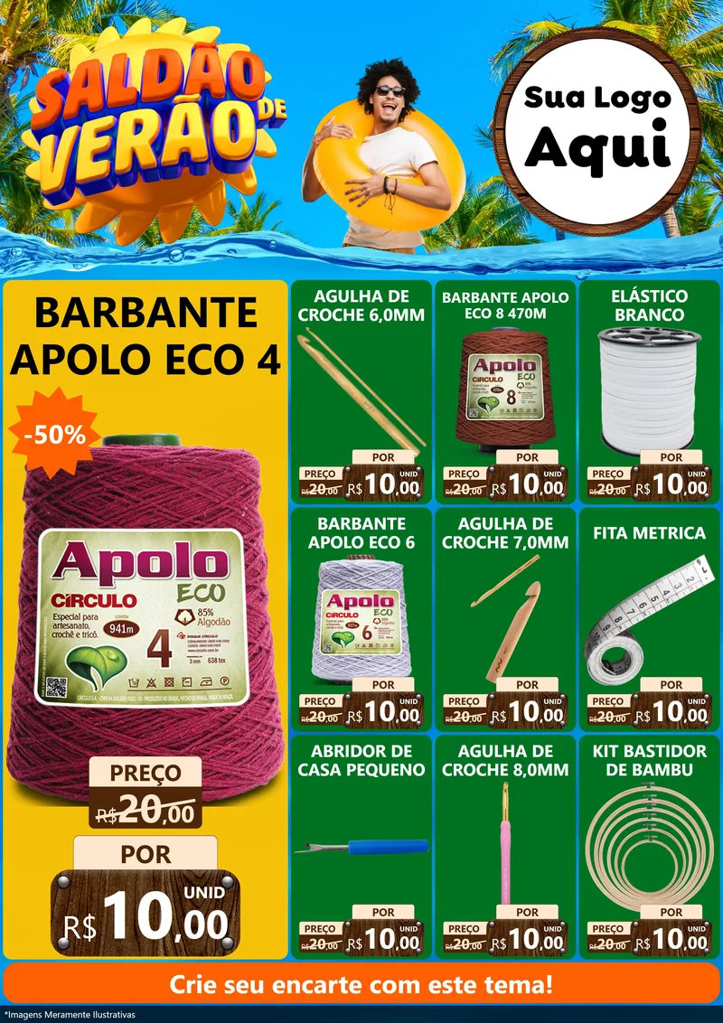 Modelo de Encarte para Encarte A4 Vertical com o tema Saldão de Verão para Armarinho e Aviamentos