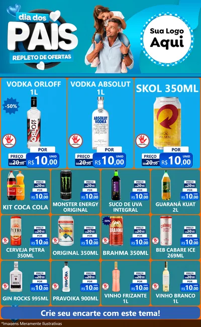 Modelo de Encarte para Encarte Grande com o tema Dia Dos Pais Repleto de Ofertas para Distribuidora de bebidas