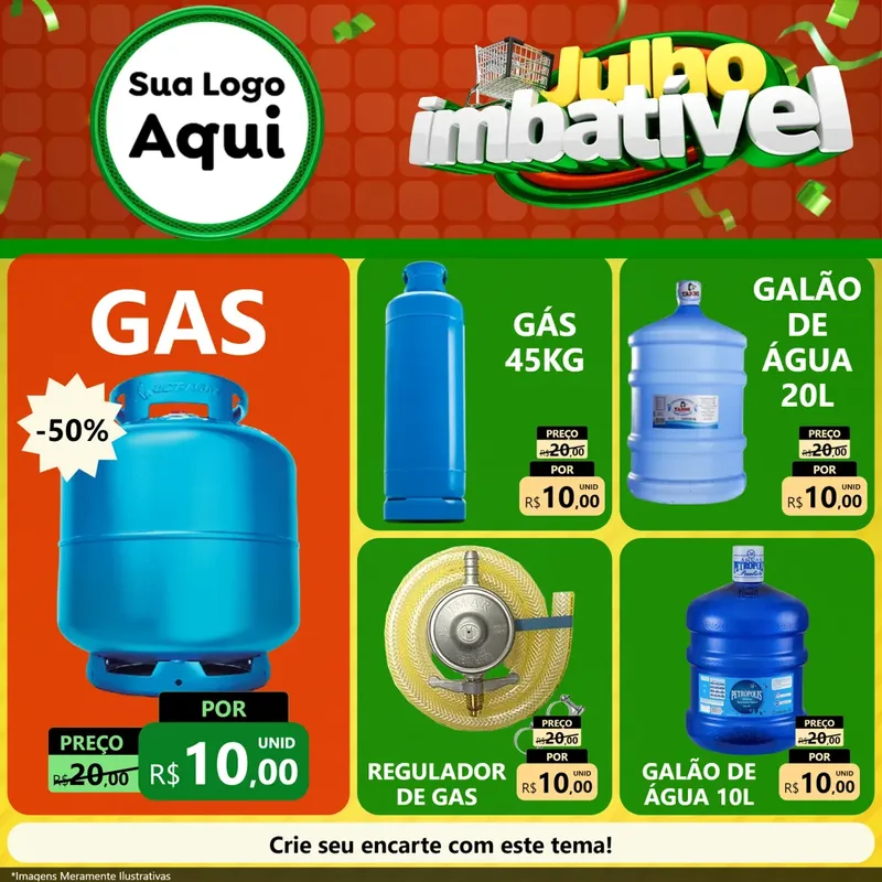 Modelo de Rede Social para Feed Facebook com o tema Julho Imbatível para Água e gás