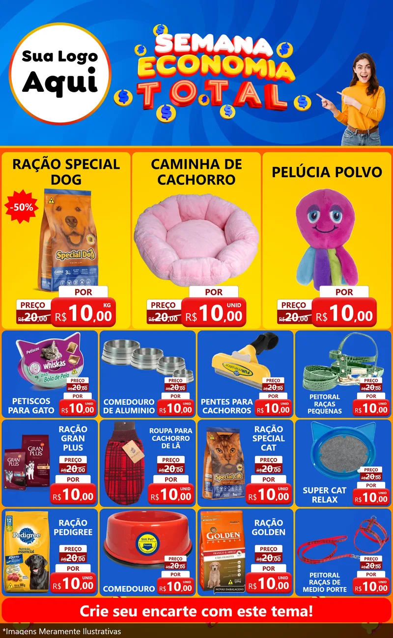 Modelo de Encarte para Encarte Grande com o tema Semana Economia Total para Pet Shop