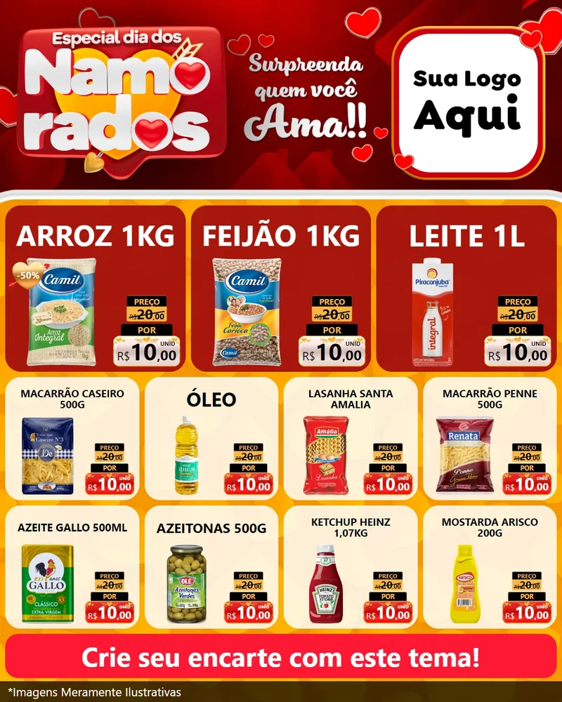 Modelo de Rede Social para Feed Instagram com o tema Especial Dia dos Namorados para Supermercado