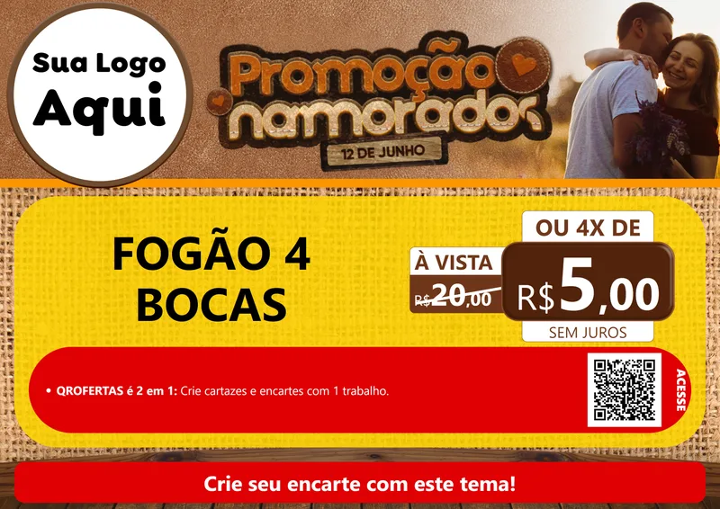 Modelo de Cartaz para Cartaz A4 Horizontal com o tema Promoção Namorados para Móveis e Eletro
