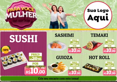 Modelo de Encarte para Encarte A4 Horizontal com o tema Para Você Mulher para Comida japonesa