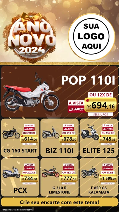 Modelo de Rede Social para Stories com o tema Feliz Ano Novo 2027 para Concessionaria de Motos