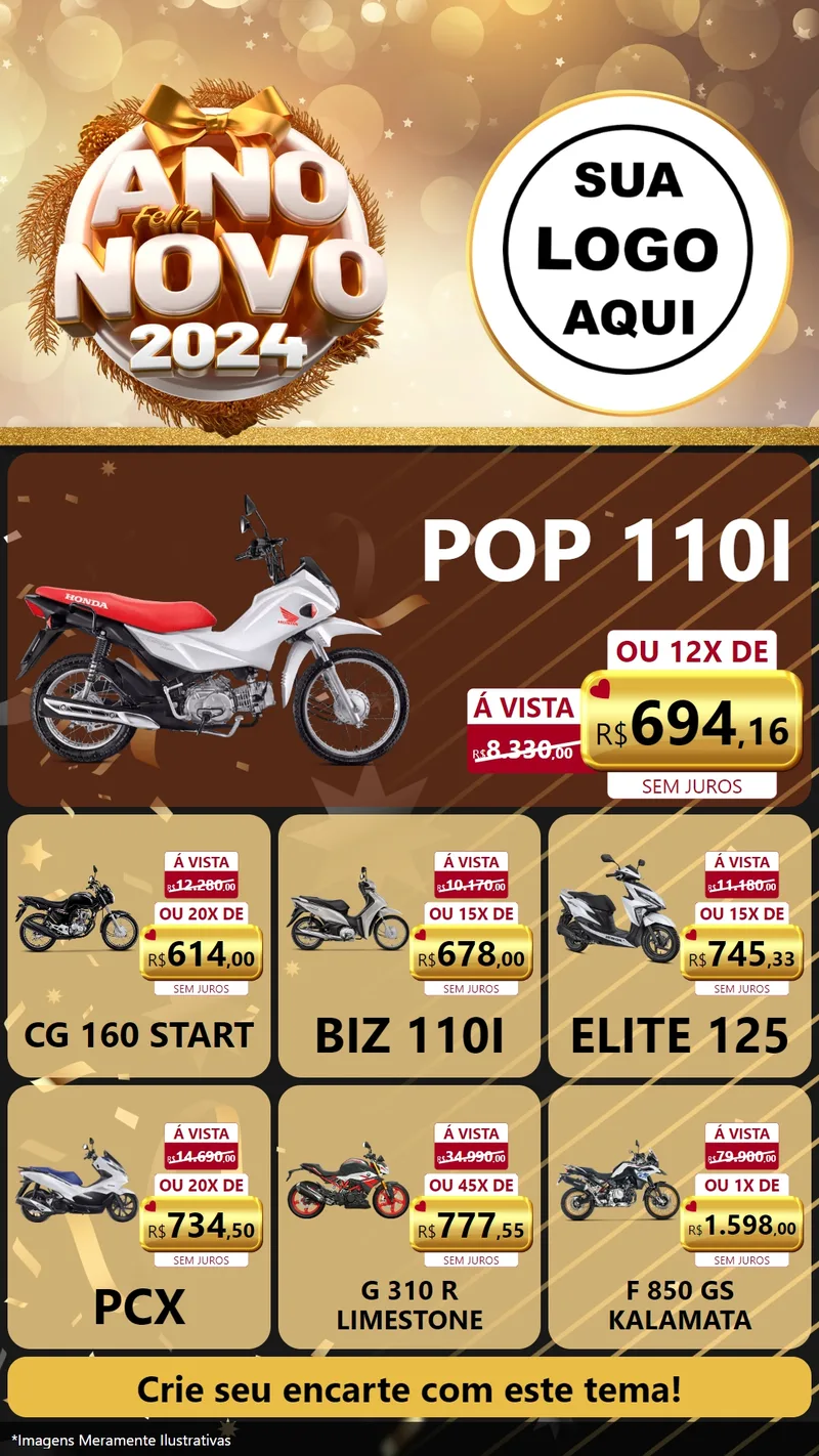 Modelo de Rede Social para Stories com o tema Feliz Ano Novo 2027 para Concessionaria de Motos