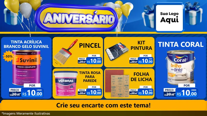 Modelo de TV para TV Horizontal com o tema Aniversário para Tintas e Ferramentas
