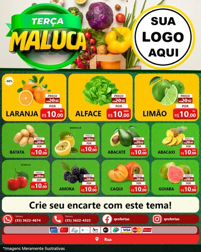 Modelo de Rede Social para Feed Instagram com o tema Terça Maluca - Hortifrúti para Hortifrúti