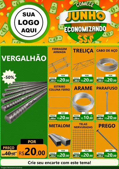 Modelo de Encarte para Encarte A4 Vertical com o tema Comece Junho Economizando para Ferragens