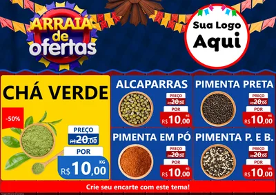 Modelo de Encarte para Encarte A4 Horizontal com o tema Arraiá de Ofertas para Produtos Naturais