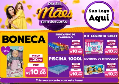 Modelo de Encarte para Encarte A4 Horizontal com o tema Dia das Mães com Desconto para Brinquedos