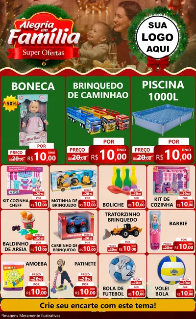 Modelo de Encarte para Encarte Grande com o tema Alegria Em Família - Super Ofertas para Brinquedos