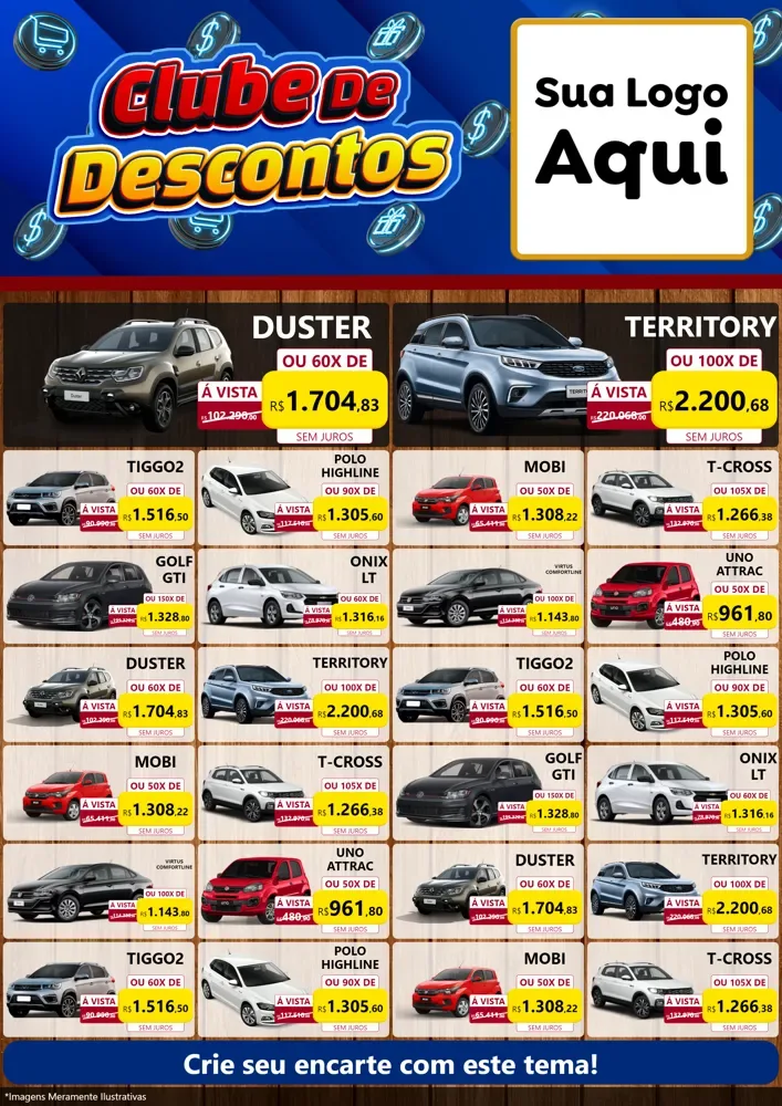 Modelo de Encarte para Encarte A4 Vertical com o tema Clube de Descontos para Concessionaria de Carros