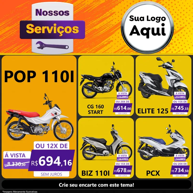 Modelo de Rede Social para Feed Facebook com o tema Nossos Serviços para Concessionaria de Motos
