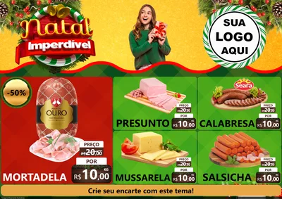 Modelo de Encarte para Encarte A4 Horizontal com o tema Natal Imperdível para Frios e Laticínios