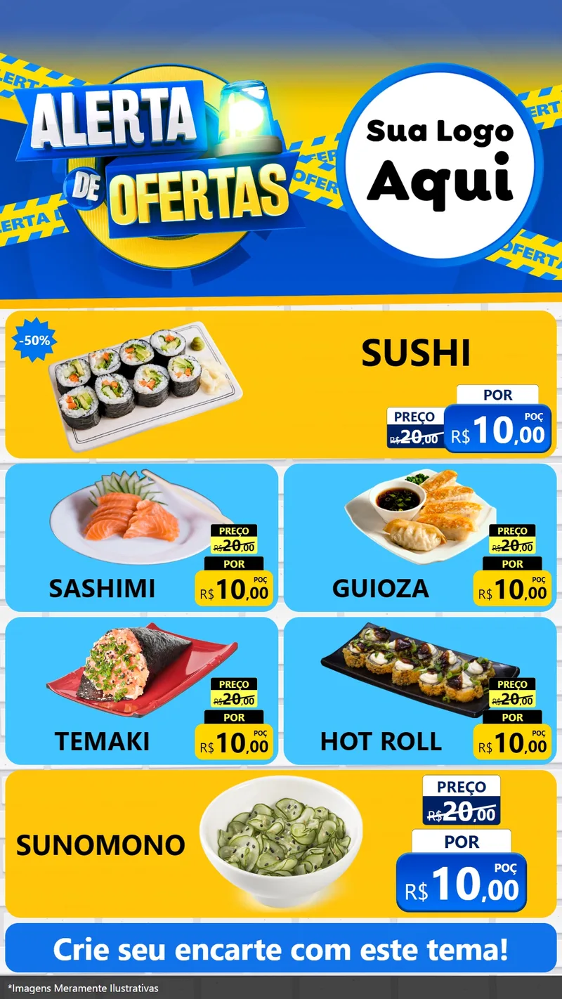 Modelo de TV para TV Vertical com o tema Alerta de Ofertas para Comida japonesa