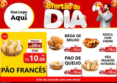 Modelo de Encarte para Encarte A4 Horizontal com o tema Ofertão do dia para Padaria