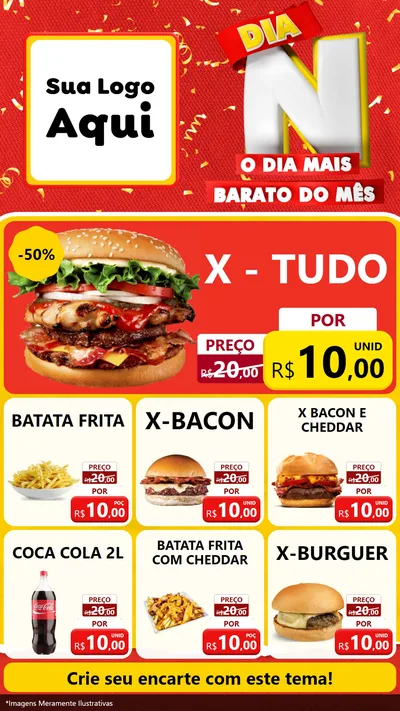 Modelo de Rede Social para Stories com o tema Dia N o Dia Mais Barato do Mês para Hamburgueria