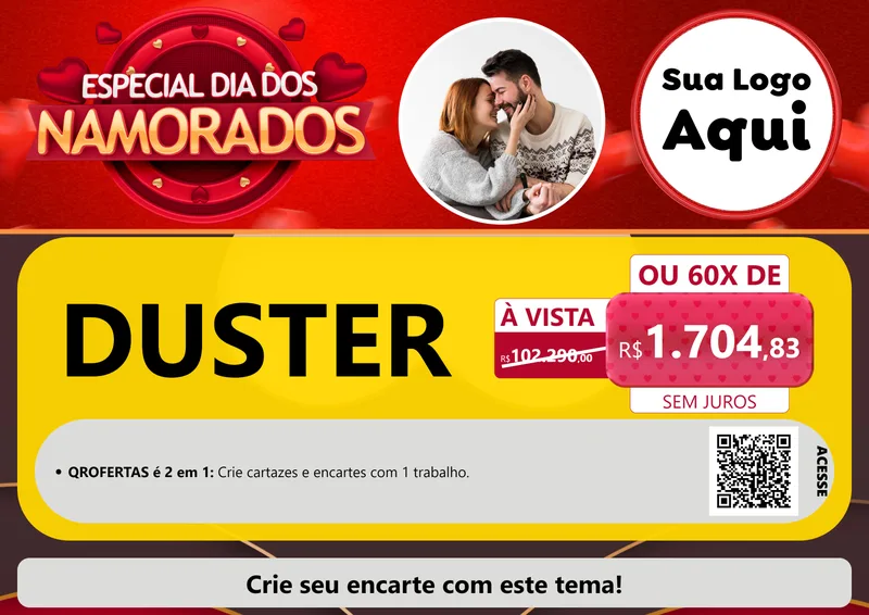 Modelo de Cartaz para Cartaz A4 Horizontal com o tema Especial Dia Dos Namorados para Concessionaria de Carros