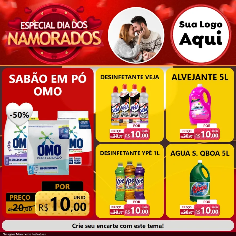 Modelo de Rede Social para Feed Facebook com o tema Especial Dia Dos Namorados para Produtos de Limpeza