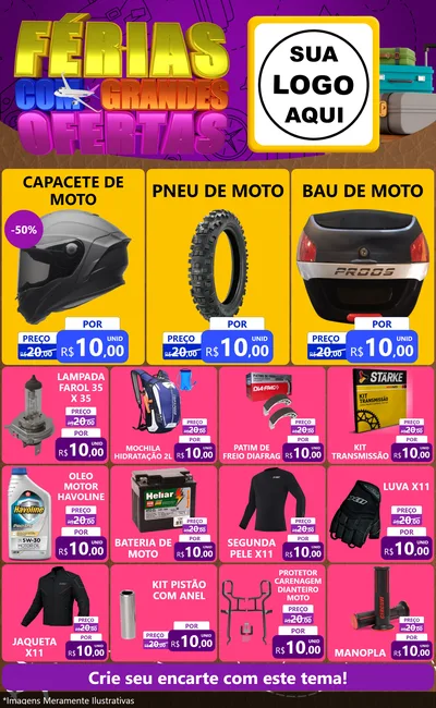 Modelo de Encarte para Encarte Grande com o tema Férias com Grandes Ofertas para Moto peças