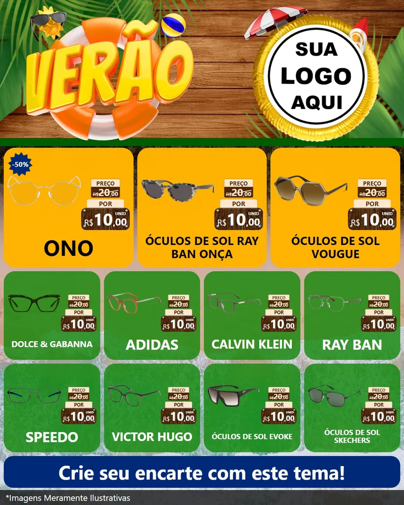 Modelo de Rede Social para Feed Instagram com o tema Verão para Óticas