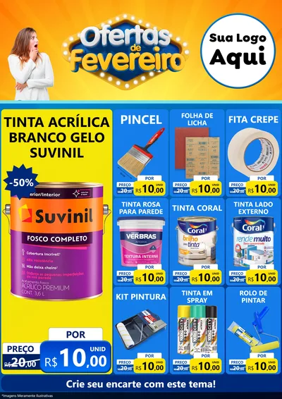 Modelo de Encarte para Encarte A4 Vertical com o tema Ofertas de Fevereiro para Tintas e Ferramentas
