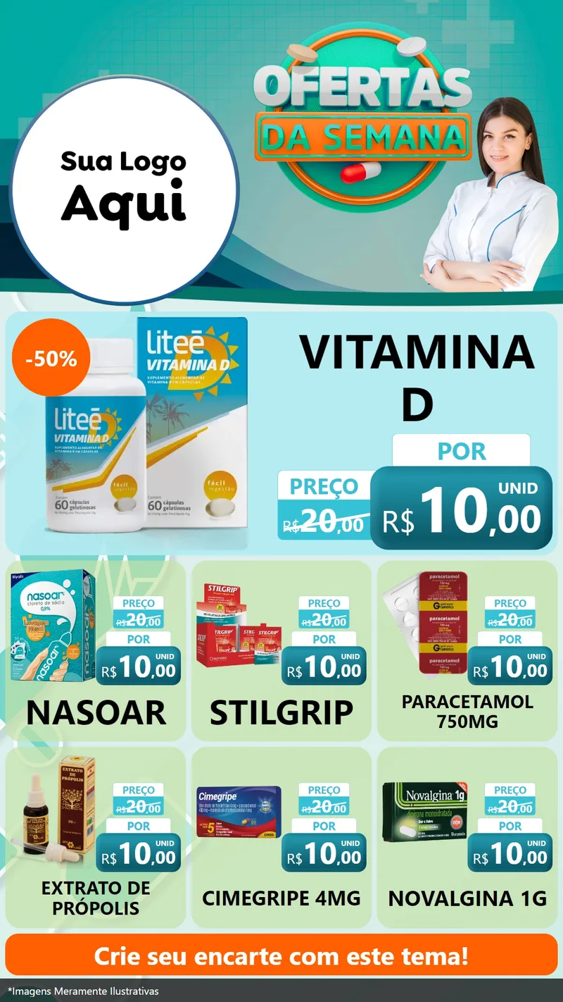 Modelo de Rede Social para Stories com o tema Ofertas da Semana para Farmácia