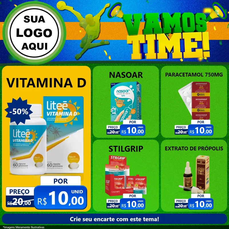 Modelo de Rede Social para Feed Facebook com o tema Vamos Time! para Farmácia