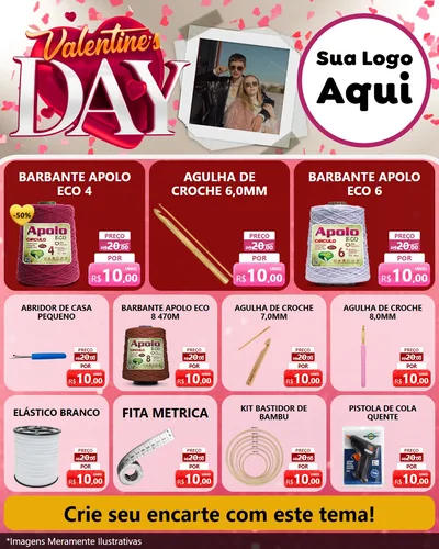 Modelo de Rede Social para Feed Instagram com o tema Valentine's Day para Armarinho e Aviamentos