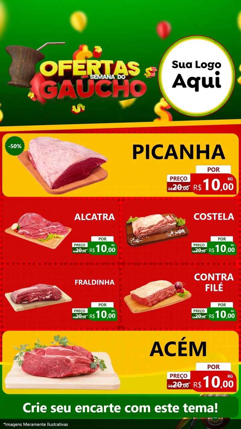 Modelo de TV para TV Vertical com o tema Ofertas Semana Do Gaúcho para Açougue