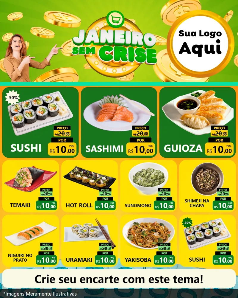 Modelo de Rede Social para Feed Instagram com o tema Janeiro Sem Crise para Comida japonesa