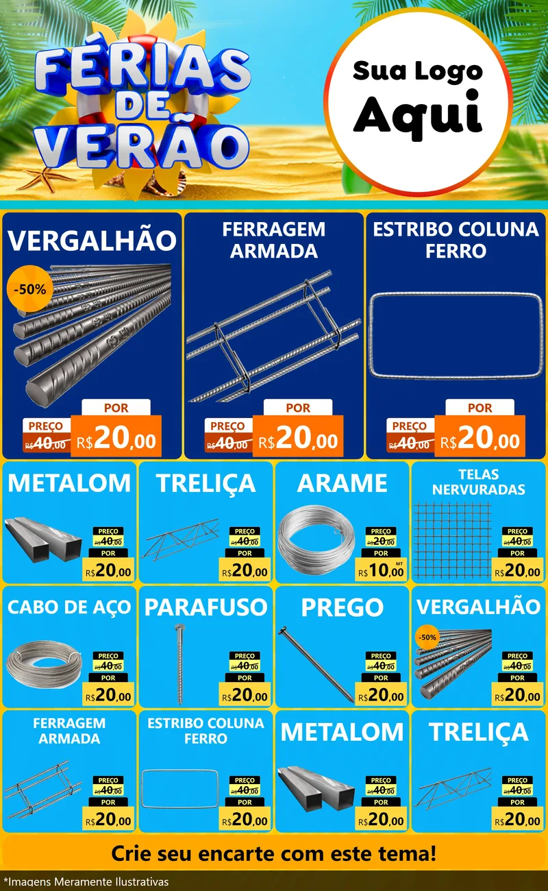 Modelo de Encarte para Encarte Grande com o tema Férias de Verão para Ferragens