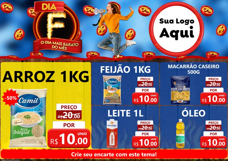 Modelo de Encarte para Encarte A4 Horizontal com o tema Dia F - O Dia Mais Barato Do Mês para Supermercado