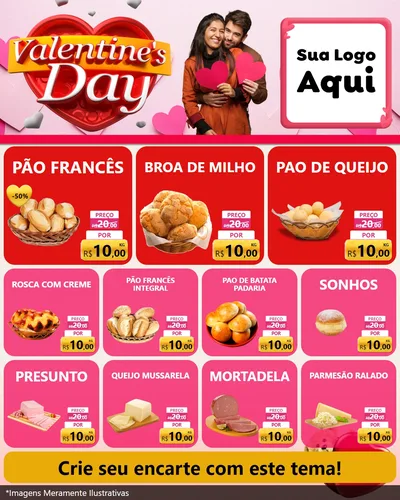 Modelo de Rede Social para Feed Instagram com o tema Valentine's Day para Padaria