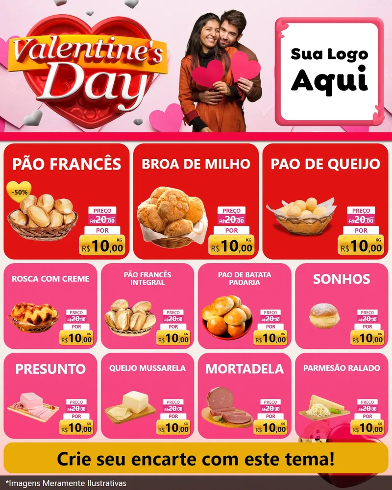 Modelo de Rede Social para Feed Instagram com o tema Valentine's Day para Padaria