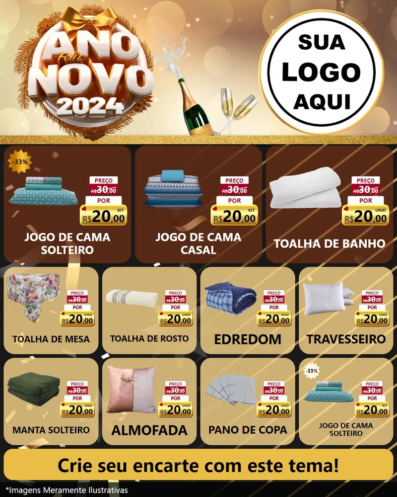 Modelo de Rede Social para Feed Instagram com o tema Feliz Ano Novo 2027 para Cama, Mesa e Banho