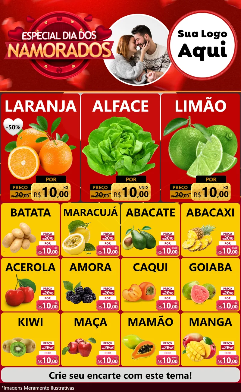 Modelo de Encarte para Encarte Grande com o tema Especial Dia Dos Namorados para Hortifrúti